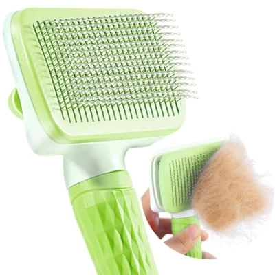 Imagen de ACE2ACE cepillo para perros mascotas, gatos, cepillos perros, gatos pelo largo y corto, limpio mascotas con un botón, Verde