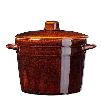 Imagen de KADAX olla de gres, cerámica con asas laterales y tapa, apta para lavavajillas, hecha a mano, guardar pepinos (1 l alto)