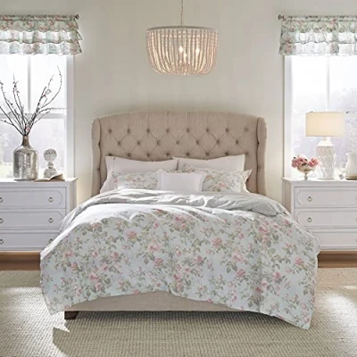 Imagen de Laura Ashley Home Juego de Funda edredón King, Ropa Cama Reversible algodón con Fundas a Juego, decoración Transpirable para Todas Las Estaciones (Madelynn Blue, King)