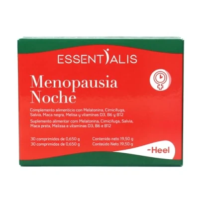 Imagen de Essentialis Menopausia Nochecon Extractos de plantas, Melatonina y Vit. D, B6 B12 Uso prolongado 1 mes Sin estrógenos ni soja