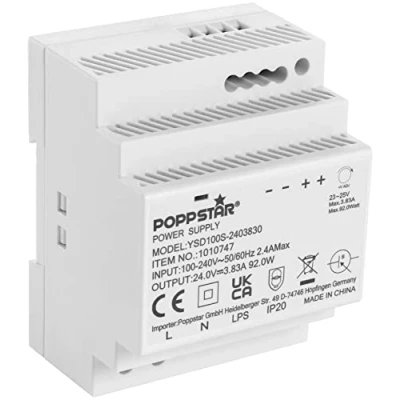 Imagen de Poppstar Fuente alimentacion 24V carril DIN 3,83A 92W (entrada 100 240 V AC 50/60Hz)