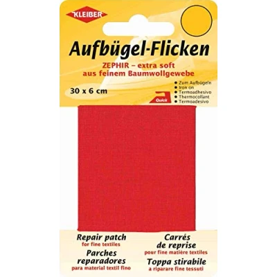 Imagen de Kleiber Cinta de reparación algodón Fino, Extra Suave, termoadhesiva, 30 x 6 cm, Color Rojo