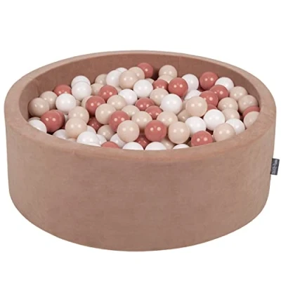 Imagen de KiddyMoon Terciopelo Piscina De Bolas 90X30cm/200 para Ninos Hecha En La UE, Rosa del Desierto:Beige Pastel/Salmón/Blanco
