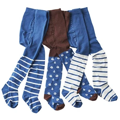 Imagen de wellyou medias para bebés y niños niños, mallas de color marrón/azul conjunto 3 gr 62 68 (86 92)