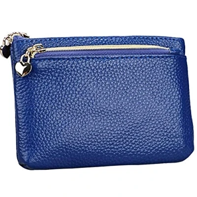 Imagen de HXT OAK Cartera de Piel con protección RFID Monedero pequeño Mini Corazón Cremallera 3 Compartimentos para Billetes y Tarjetas (Royal Blue)