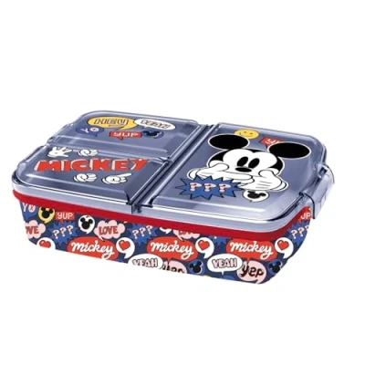 Imagen de p:os 32979 Fiambrera Mickey Mouse para niños con 3 Compartimentos, plástico Cierre de Clip, la guardería, el Colegio y Tiempo Libre, Multicolor, One Size (32979)