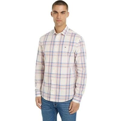 Imagen de Tommy Jeans Poplin Check Shirt Camisa, Hombre, Talla: 48, Ancient white