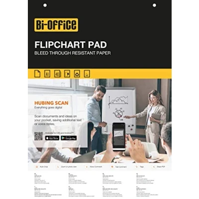 Imagen de Bi Office Bloc de papel para Pizarra Rotafolios, A1, Blanco, 40 Hojas por Bloc, con perforación, 80 g/m², Paquete 5 Bloques