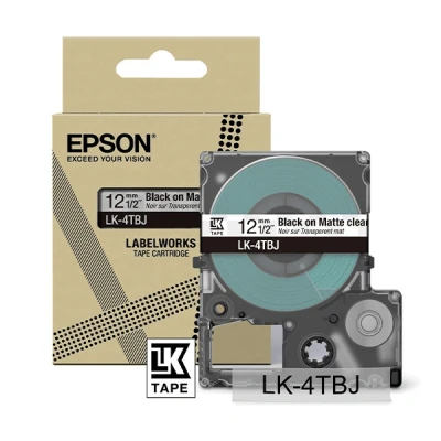 Imagen de Epson LabelWorks LK 4TBJ Cartucho de cinta etiquetado compatible con LW C610 y C410 Transparente mate/Negro 12mm