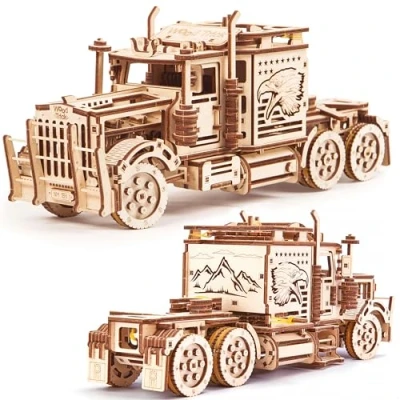 Imagen de Wood Trick Big Rig Camión de Juguete Mecánico Potente Motor Goma Kit Modelo Madera Semirremolque Realista para Adultos y Niños Puzzle en 3D