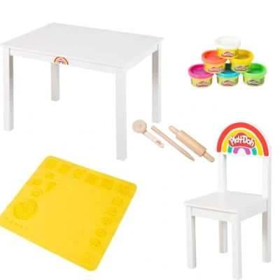 Imagen de roba x Play Doh Set de Mesa y Silla Infantil Madera FSC, con 6 Botes plastilina, 3 Herramientas tapete Creativo 3D. Regalo Ideal para niños a Partir años