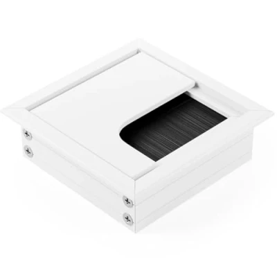 Imagen de ATM® Pasacables de escritorio Caja cables aluminio con cepillo integrado y tapa Para orden visión general en el lugar trabajo Rectangular Blanco 80 x mm