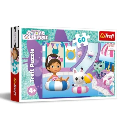 Imagen de Trefl Gabby&#039;s Dollhouse, Gabby en la Piscina 60 Piezas Puzle de Colores con los Personajes Serie Infantil, Entretenimiento Creativo, Juego para niños a Partir 4 años, Multicolor (17393)