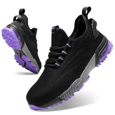 Imagen de SPIEZ Zapatos de Seguridad Mujer Air Cushion Cómodos Transpirables Zapatillas Trabajo Ligero Negro/Violetto EU 41