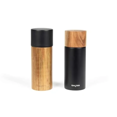 Imagen de Salter BW12068EU7 Toronto conjunto de molino sal y pimienta Amoladoras condimentos madera para granos enteros, Mecanismo cerámica, Molinos especias con ajustable, Negro