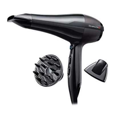 Imagen de Remington Secador de pelo profesional Ion Pro Air (2300 W, 130 km/h, motor CA potente y duradero con ajuste frío real, 3 ajustes calentamiento 2 soplador, dos boquillas estilo+difusor), AC5999