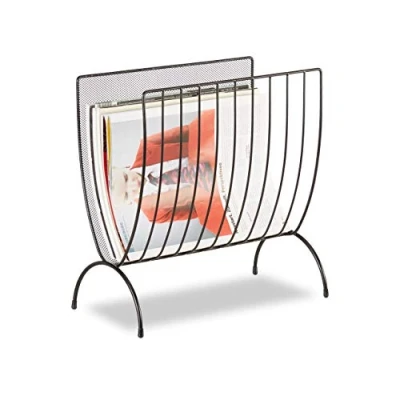 Imagen de Relaxdays Revistero de Metal en Rejilla y Malla, Negro, HxLxP: 35x34x18 cm