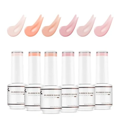 Imagen de Nicedeco 4 en 1 Juego de Gel Base Goma para uñas, Hema Free Nude Rose Pink Sheer Color Nail Polish UV LED Soak Off, elástica Strengthen Enhance Coat 6 x 8ml Set 36