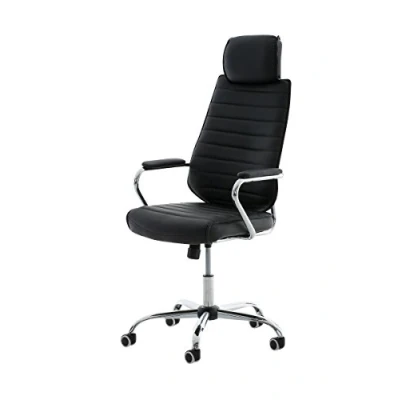 Imagen de CLP Silla De Oficina Rako Tapizada En Simil Cuero &amp; Base con Ruedas I Ejecutiva Altura Regulable Giratoria, Color:Negro
