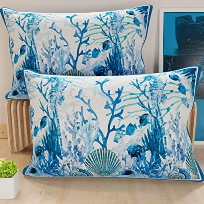 Imagen de PETTI Artigiani Italiani Par de fundas cojín microfibra 145 x 40 cm, para decoración dormitorio, sofá, salón, juego 2 cojín, funda almohada coral azul, 100% Made in Italy