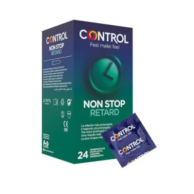 Imagen de Control Non Stop Retard Preservativos Caja de condones retardantes para una relación más prolongada, lubricados, ajuste perfecto, sexo seguro, 24 unidades (pack ahorro)