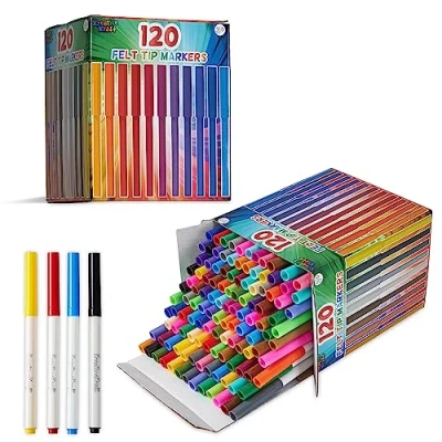 Imagen de Rotuladores Niños Caja 120 Punta Gruesa Para Colorear Dibujo Pack Unidades Colores Surtidos No Tóxico Tinta Lavable Regalos