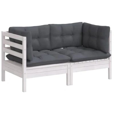 Imagen de vidaXL Sofá de Jardín 2 Plazas con Cojines Patio Terraza Exterior Hogar Silla Asiento Muebles Mobiliario Suave Robusto Gris Antracita Madera Pino