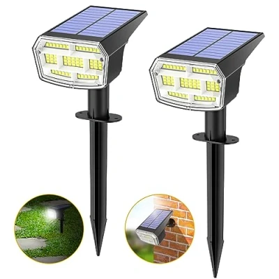 Imagen de AOSTOK 59LED/2 Piezas Luces Solares LED Exterior Jardin Impermeable IP67 Focos Solares, 3 Modos Lamparas para Jardín, Patio, Calzada, Césped, Camping Blanco frío