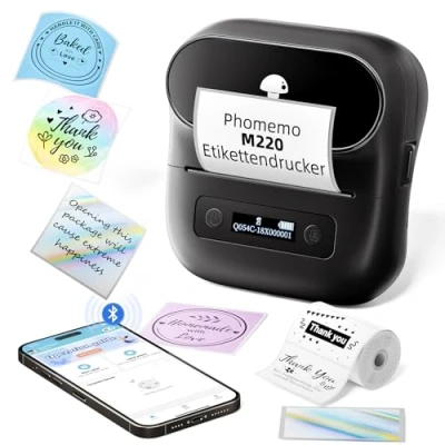 Imagen de Phomemo M220 Impresora de Etiquetas, Bluetooth Portátil Termica Etiquetas Adhesivas para Códigos Barras, hogar, Android e iOS