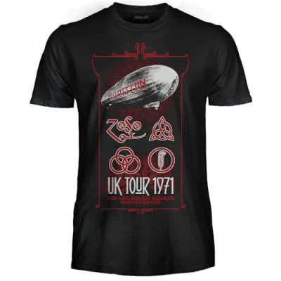 Imagen de Led Zeppelin Camiseta UK Tour 1971. Oficial Band Rock. Unisex Adulto Niño., 1971, XL
