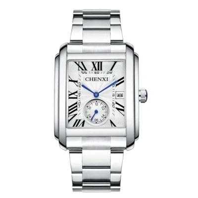Imagen de JewelryWe Reloj Cuarzo Analógico Hombre: Cuadrado Impermeable Números Romanos Escala Correa de Acero Inoxidable Extraíble Calendario Esfera Segundero Separada para Ocio Negocios Regalos