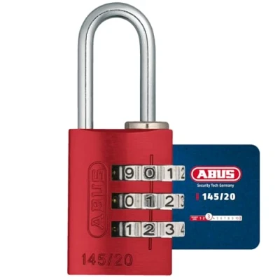 Imagen de ABUS Candado de combinación 145/20 rojo para maletas, taquillas y mucho más. aluminio código numérico ajustable individualmente nivel seguridad 3