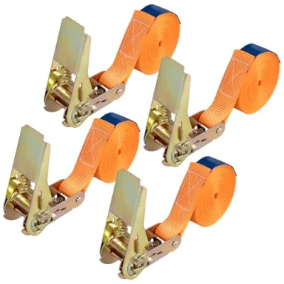Imagen de Correas tensoras con carraca de 4 m, Unidades, Resistentes, trinquete, para Transporte Materiales, Motocicletas, Bicicletas, mudanzas, Paquetes Equipaje, Camping (Naranja)