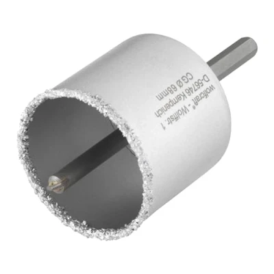 Imagen de wolfcraft Corona de perforación recubierta carburo tungsteno, con adaptador,8913000, instalación cajas enchufe e interruptores en paredes ladrillo y piedra, profundidad corte de55mm