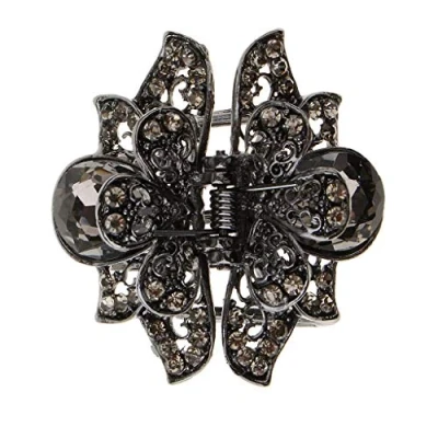 Imagen de pinzas para el pelo de metal cristal vintage, mariposa pelo, niñas y mujeres (gris)
