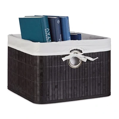 Imagen de Relaxdays, Negro Caja de almacenaje, Funda Textil, Bambú, Rectangular, Accesorio Decorativo, 20x31x31 cm, Poliéster, 20 x 31 cm