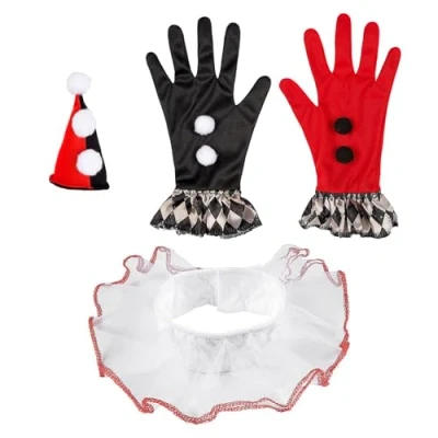 Imagen de W WIDMANN MILANO Party Fashion 29340 Conjunto de disfraz arlequín malvado, mini sombrero, cuello, guantes, payaso, carnaval, fiesta temática