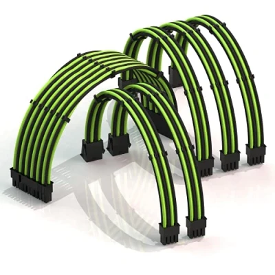 Imagen de LINKUP AVA 30cm Cable con Manguito Prolongación de para Fuente Alimentación Kit Alineadores Compatible RTX3090┃1x24P(20+4) MB┃2x8P(4+4) CPU┃3x8P(6+2) GPU┃300mm Verde Negro