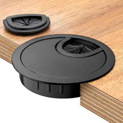 Imagen de BRUCE.® Premium pasacables [1 Pieza] de metal mesa Para escritorio ø 60 mm incl. 2 x goma más orden en su el lugar trabajo (1, Negro)