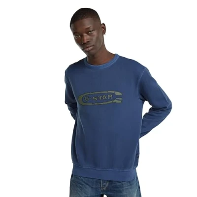 Imagen de G Star para Hombre Destroyed Logo Washed Sweater, Azul (Imperial Blue GD D25101 D688 B851), XL