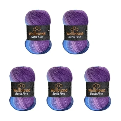 Imagen de Wollbiene Batik Fine 5 ovillos de 100 g, 500 gramos, lana con degradado multicolor, multicolor (5900 lila, morado y azul)