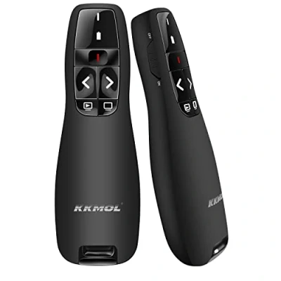 Imagen de KKMOL Mando a distancia para presentaciones con USB y 2,4 GHz, puntero láser rojo ideal PowerPoint, reuniones escolares de trabajo (negro)