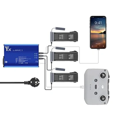 Imagen de LYONGTECH Cargador de Batería 5 en 1 para dji Mavic 3 Classic,Mavic Drone, Carga Baterías y 2 USB, Accesorio Centro Paralelo