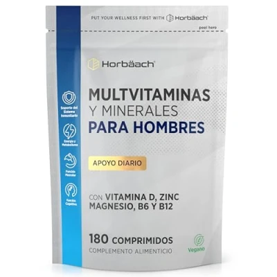 Imagen de Multivitaminas Hombre 6 Meses de Suministro 180 Comprimidos Vegetarianos 24 Nutrientes con Vitamina C, D, Boro, Magnesio, Calcio y Más! Horbaach