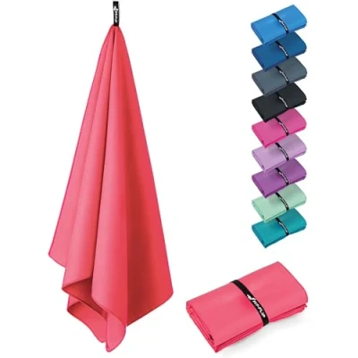 Imagen de Fit Flip Toalla Microfibra Piscina compacta, Ultraligera y de Secado rápido Toallas microfibras para el Gimnasio, Viaje, Natacion Gym Playa Grande (1x 90x180cm Rojo Coral)