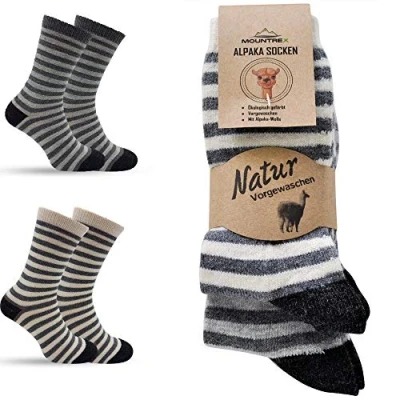 Imagen de MOUNTREX® calcetines de alpaca, lana para hombre y mujer, invierno, cálidos, térmicos, finos, peluche, 2 pares, Crudo/Gris/Gris Oscuro