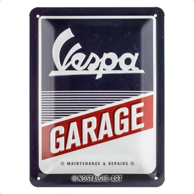 Imagen de Nostalgic Art Cartel de chapa retro Vespa Garage Idea regalo para los aficionados a las scooters, metálico, Diseño vintage, 15 x 20 cm