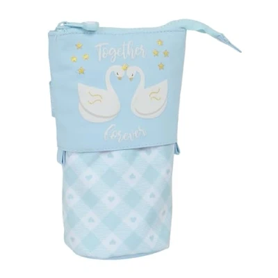 Imagen de Glowlab CISNES Portatodo Convertible en Cubilete de Safta, Estuche Infantil, Niño, Ideal para Niños Edad Escolar, Cómodo y Versátil, Calidad Resistencia, 8x6x19 cm, Color Azul Claro