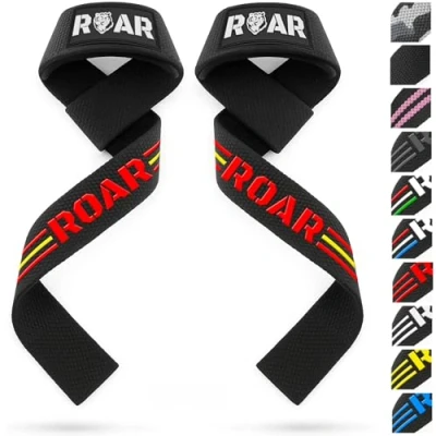 Imagen de Roar® Correas Levantamiento de Pesas Profesionales, Straps Powerlifting, Agarres para Gym, Agarraderas Gimnasio Peso Muerto, Crossfit Weight Lifting (España)…
