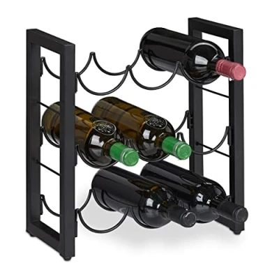Imagen de Relaxdays Botellero Vino Metálico, Estantería 9 Botellas, 37x35x17cm, de Sobremesa, Cocina, Salón, Bar o Vinoteca, Negro, Hierro